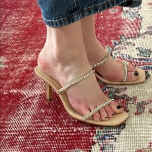 Zara Bejeweled Nude Strappy Slide Sandals Sz 37
